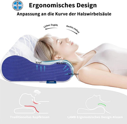 LAMB Memory Foam Nackenkissen Höheneinstellbar RUCO-BAC Bezug Blau 60x35cm 6er