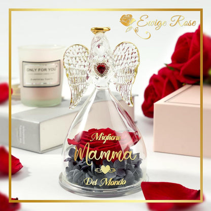 Beste Mama Geschenk: Ewige Rose Engel Figur Glaskuppel