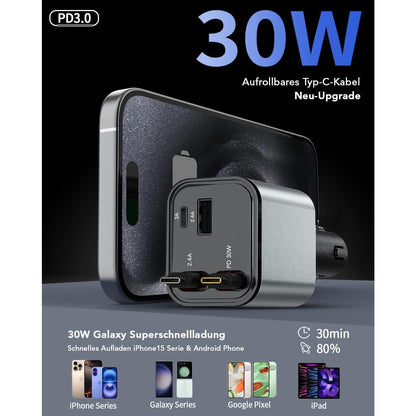 Einziehbares Auto Ladegerät 60W Typ-C Retractable Car