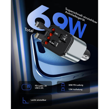 Einziehbares Auto Ladegerät 60W Typ-C Retractable Car