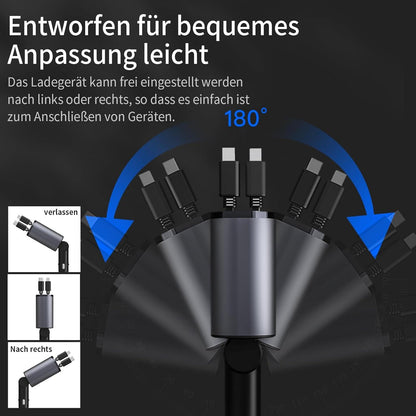 Aimtel Einziehbares Auto Ladegerät 60W, Schnellladegerät für iPhone, Galaxy, Google Pixel, HuaWei - USB-C + C-Anschluss