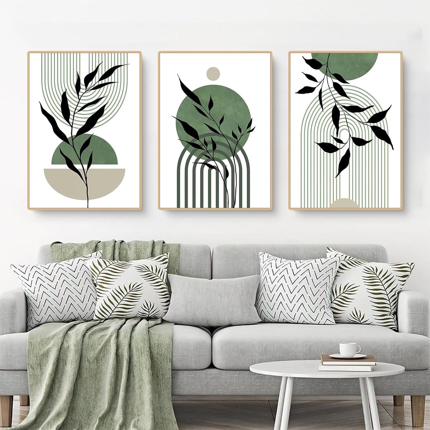 3er Set Premium Poster Abstrakt Grün Blätter Wandbilder Modern