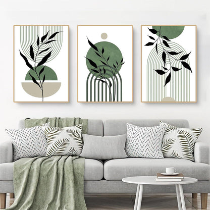 3er Set Premium Poster Abstrakt Grün Blätter Wandbilder Modern