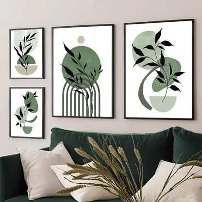 3er Set Premium Poster Grün Blätter Wandbilder für Wohnzimmer Schlafzimmer