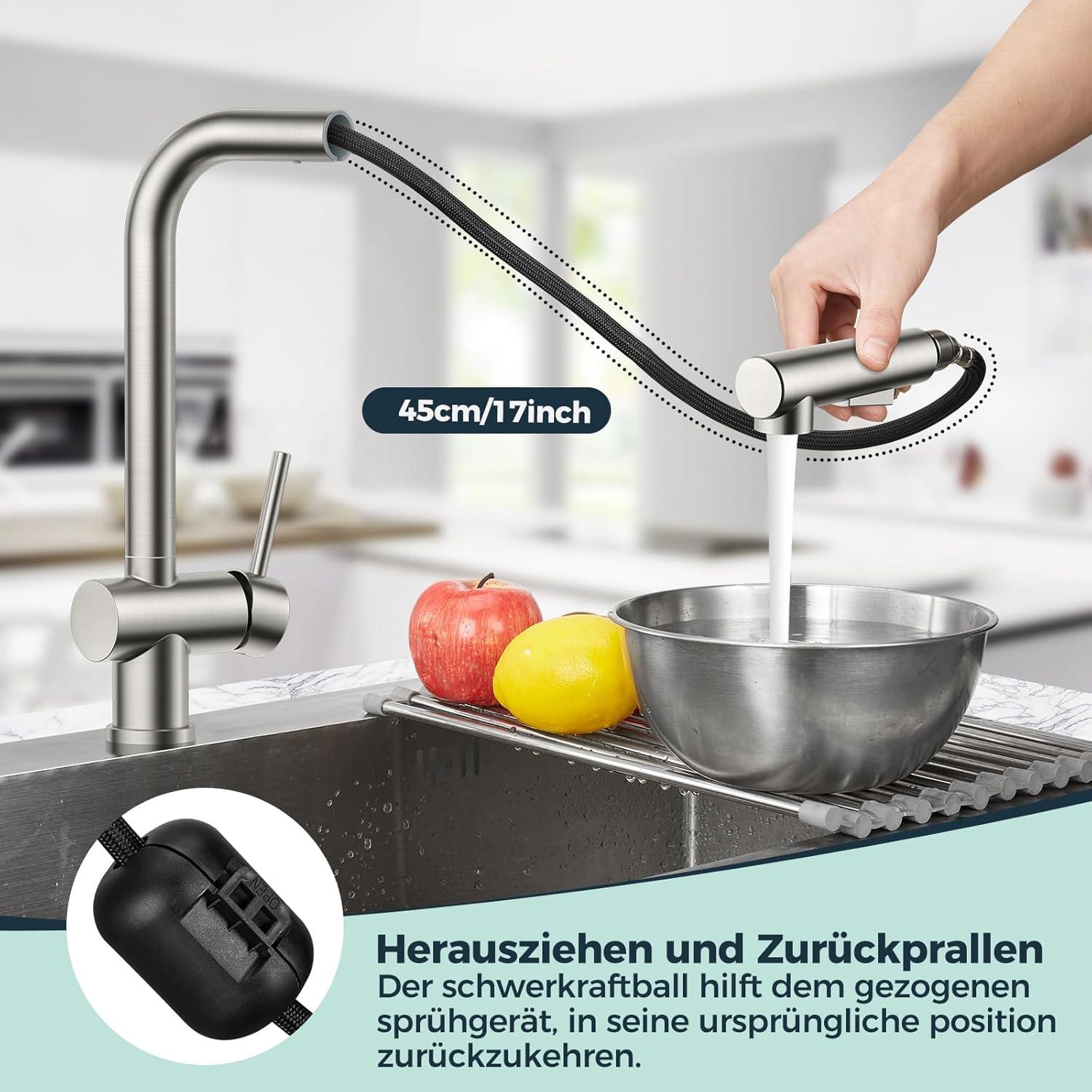 Moderne Wasserhahn Küche mit Ausziehbarer Brause und 360° Drehung