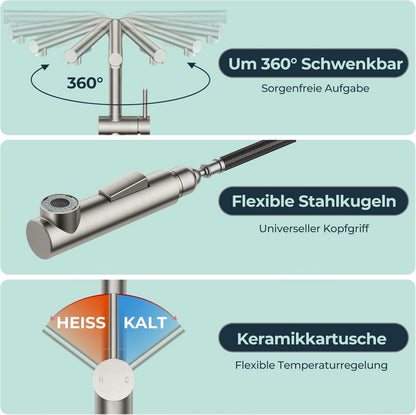 FORIOUS Wasserhahn Küche Ausziehbar Edelstahl Einhebel Mischbatterie 360°Drehbar