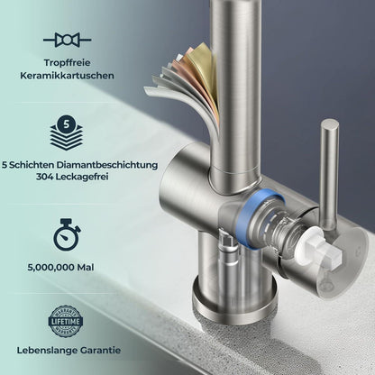 Moderne FORIOUS Küchenarmatur Edelstahl Einhebel 360° Drehbar