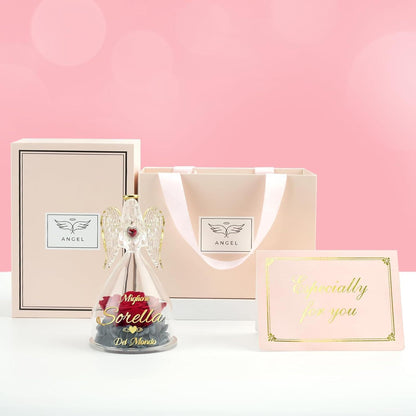 Sunia Beste Mama Geschenk Engel Figur Ewige Rose Glaskuppel