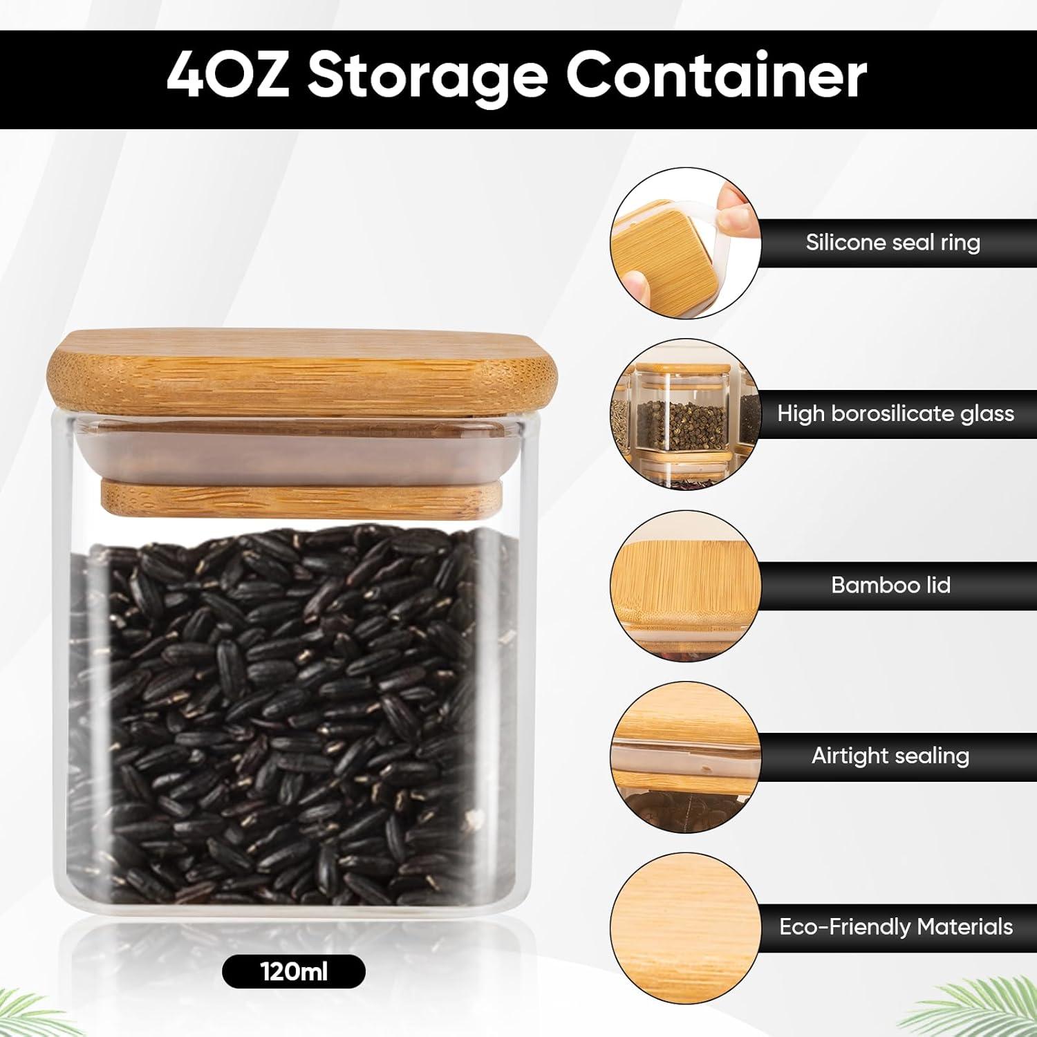 12er Set Gewürzgläser Bambusdeckel 120ml Organizer Etiketten