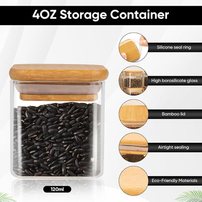 12er Set Gewürzgläser Bambusdeckel 120ml Organizer Etiketten