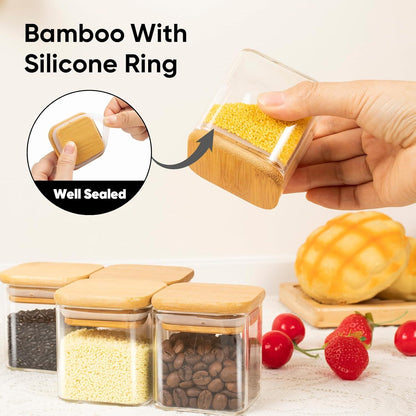 12er Gewürzgläser Set Bambusdeckel 120ml Organizer mit Etiketten