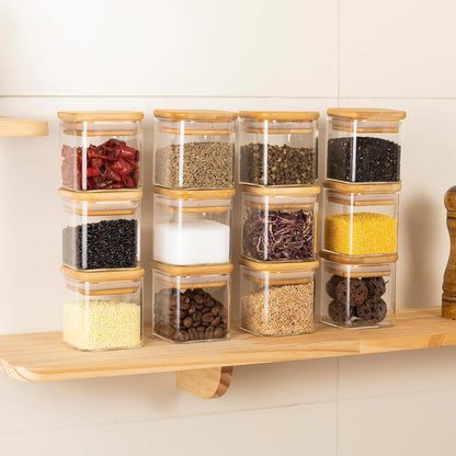 Glas Gewürzgläser Set 12er Bambusdeckel Etiketten 120ml Kreidestift