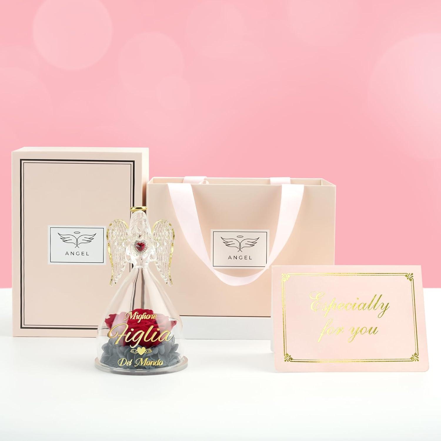 Ewige Rose Engel Geschenk Beste Mama Welt Glaskuppel Figur Blume