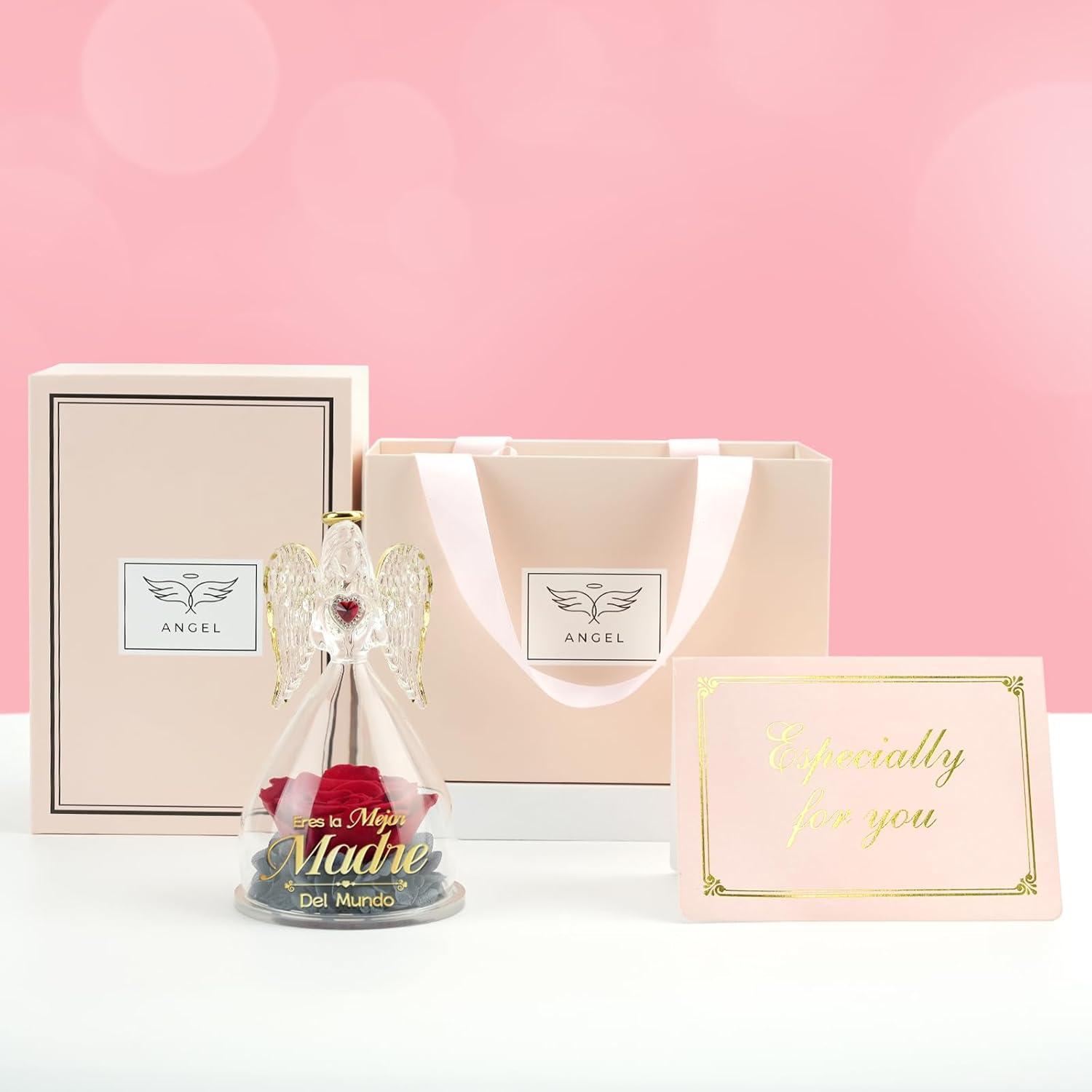 Beste Mama Geschenk Engel Figur Ewige Rose Blume Glaskuppel