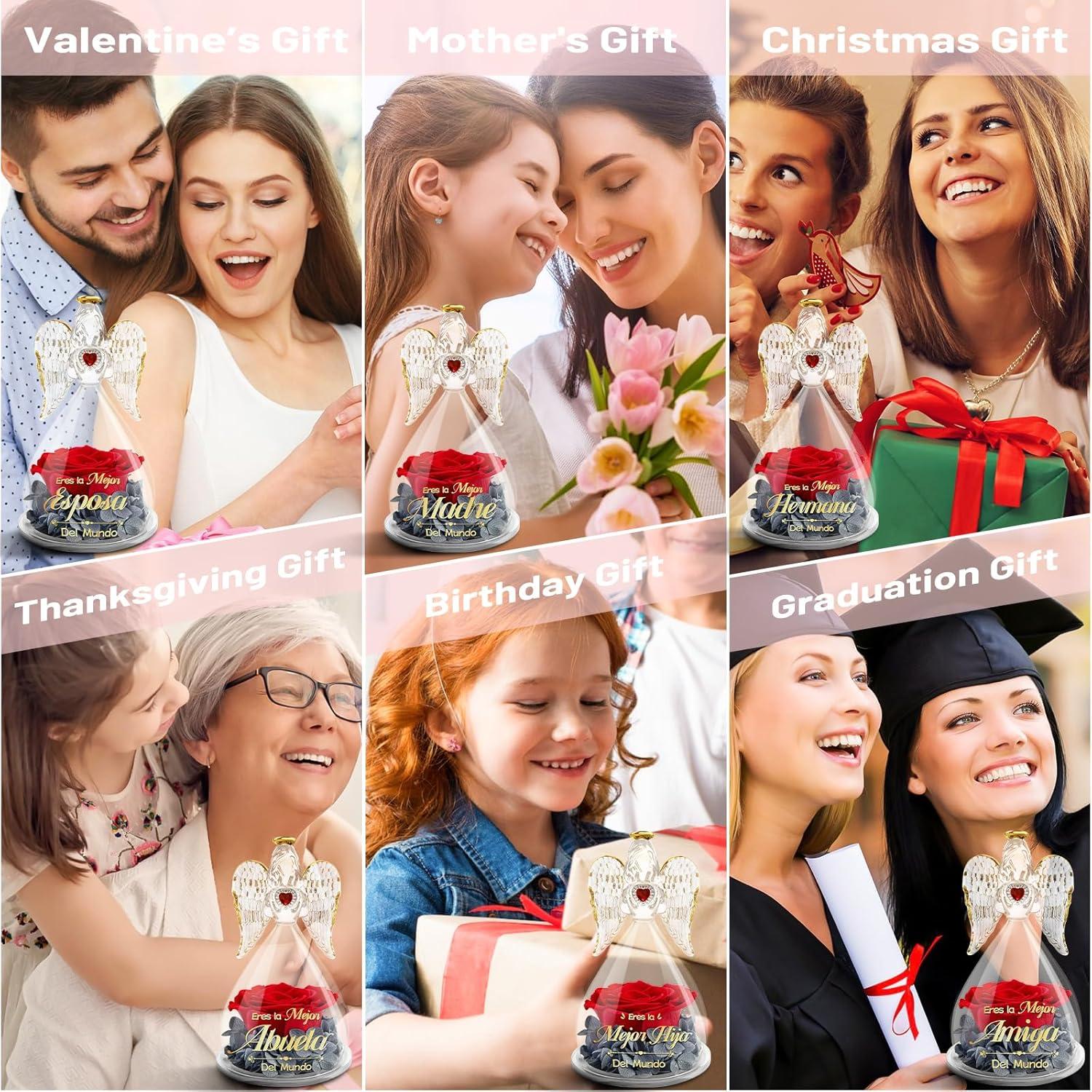 Beste Mama Geschenk Engel Figur Ewige Rose Blume Glaskuppel