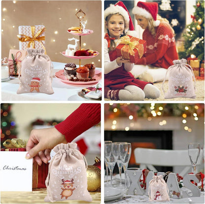 12 Weihnachten Jutesäckchen Geschenktüten mit Drawstring