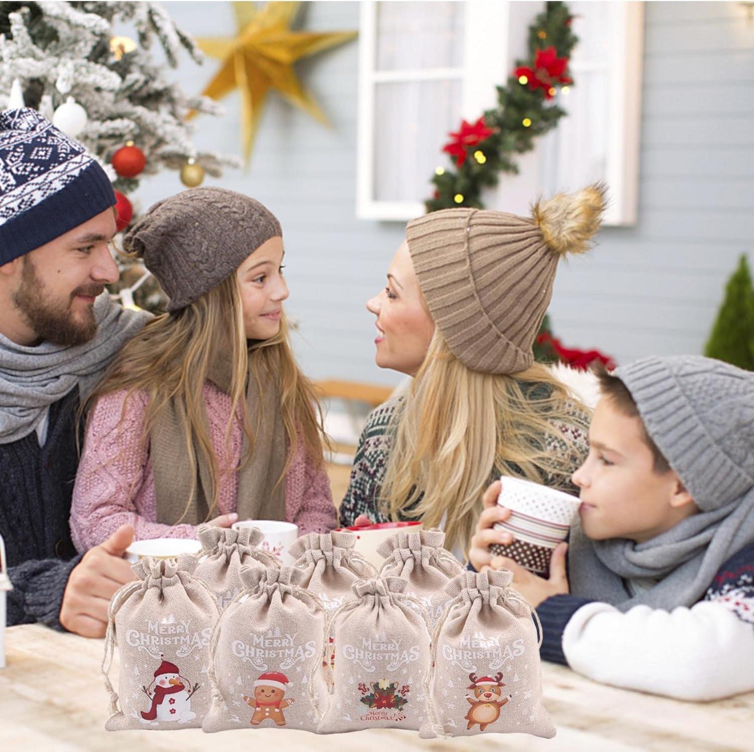 12x Weihnachten Drawstring Taschen Jutesäckchen Stoffbeutel