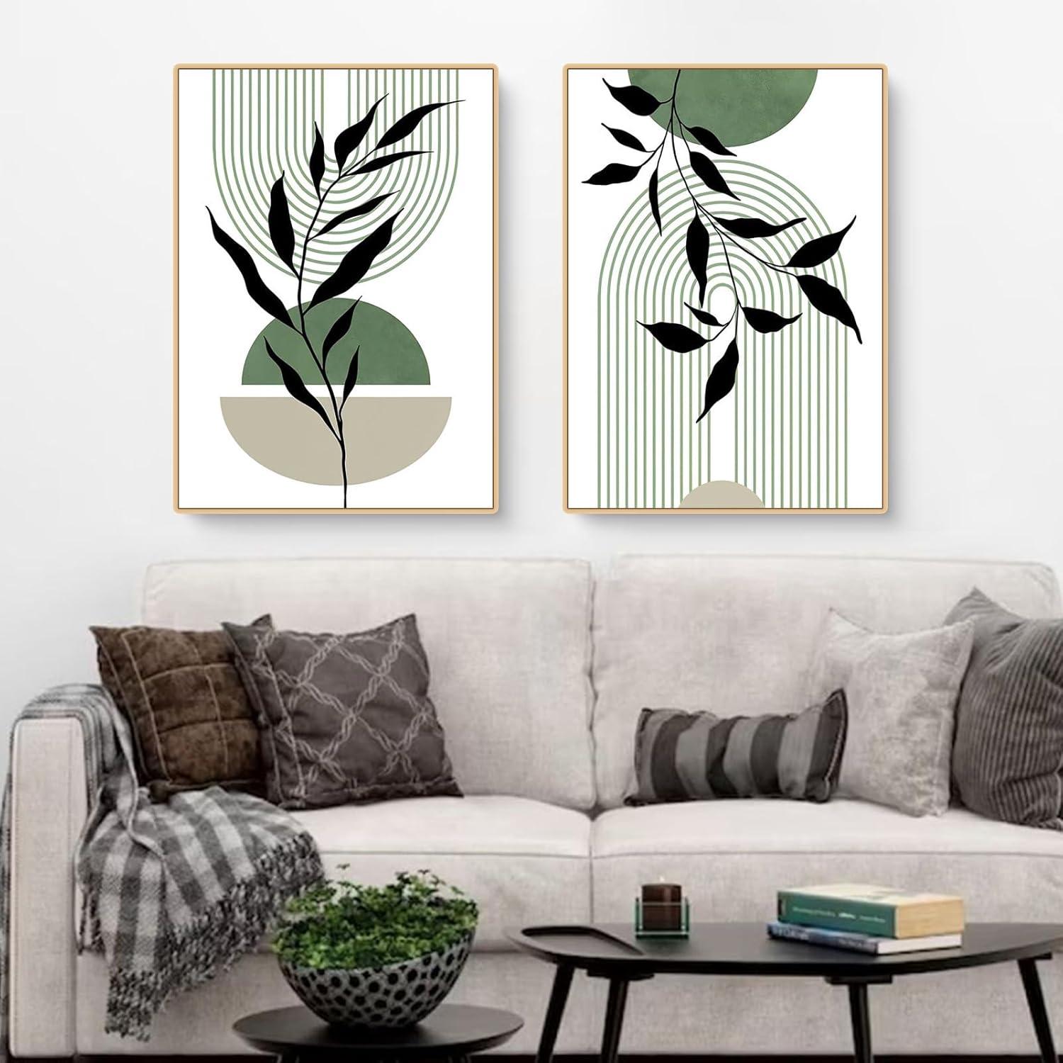 3er Set Grüne Blätter Poster Modernes Wandbild Wohnzimmer Schlafzimmer