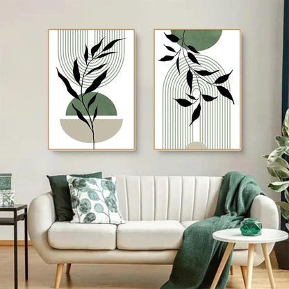 3er Set Premium Poster Abstrakt Grün Blätter Bilder Modern Print