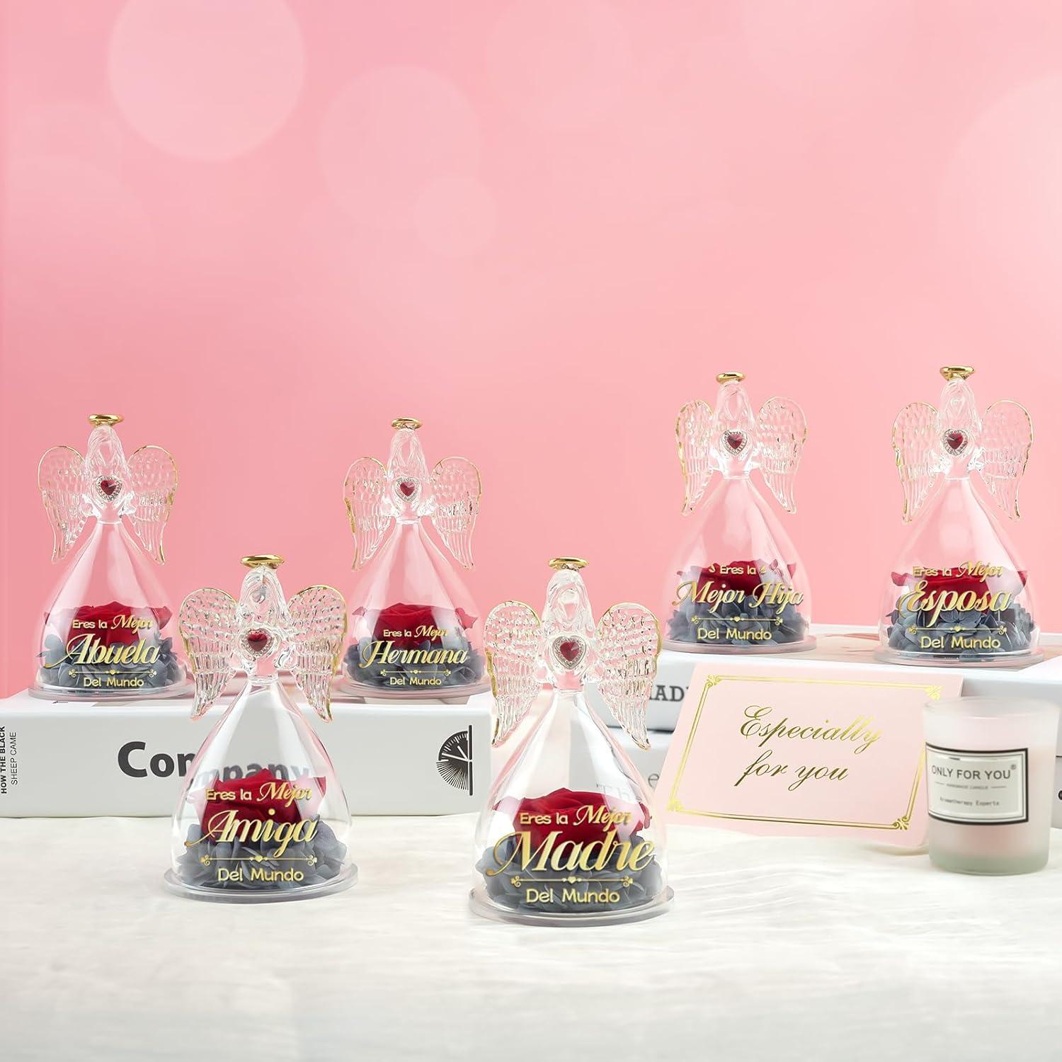 Engel Figur Ewige Rose in Glaskuppel Beste Frau Geschenk Hochzeitstag
