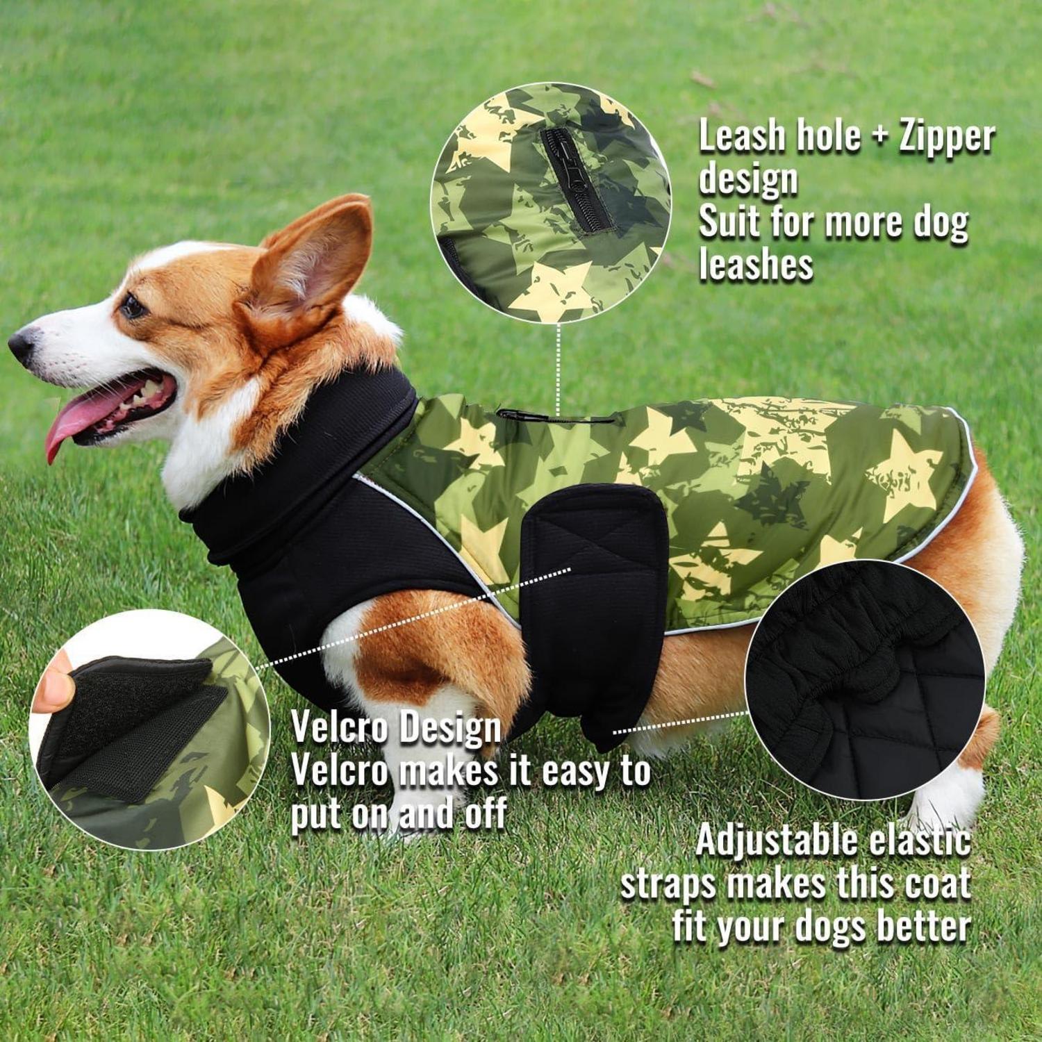 Hundemantel für Kleine Hunde GreenStarCamo Wasserdicht und Reflektierend M Grün