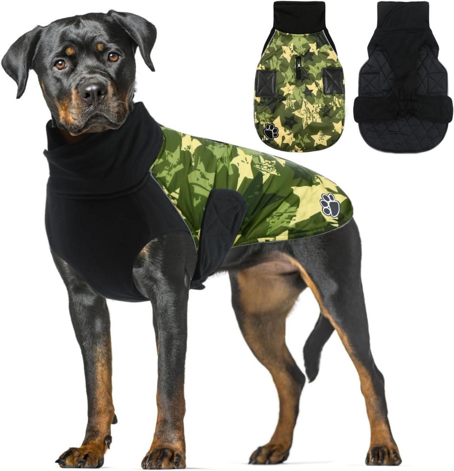 Hundemantel Reflektierend Wasserdicht Fleece Gefüttert Grün XXXL