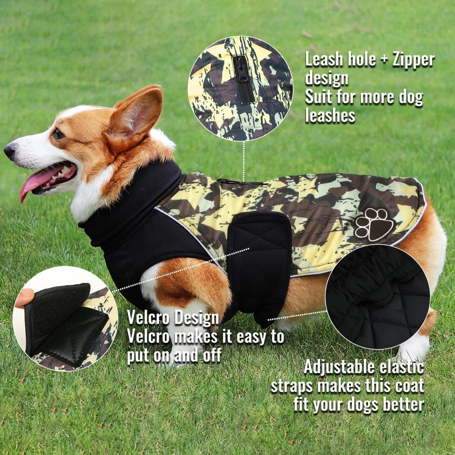 Hundemantel Winter mit Geschirr, wasserdicht, reflektierend, Fleece gefüttert
