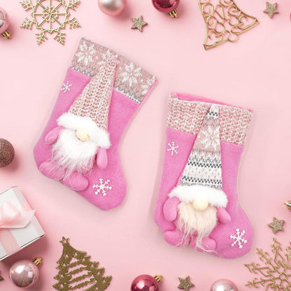 Nikolausstrumpf Kinder 2er Set, Rosa Weihnachtssocken Flanell Nikolausstiefel Kamindekoration