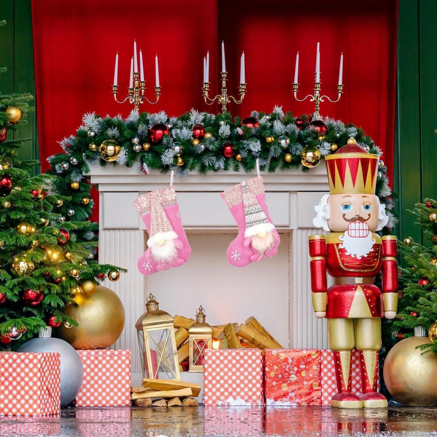 Nikolausstrumpf Kinder 2er Set Flannel Weihnachtssocken Rosa