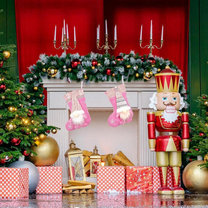 Nikolausstrumpf Kinder 2er Set Flannel Weihnachtssocken Rosa