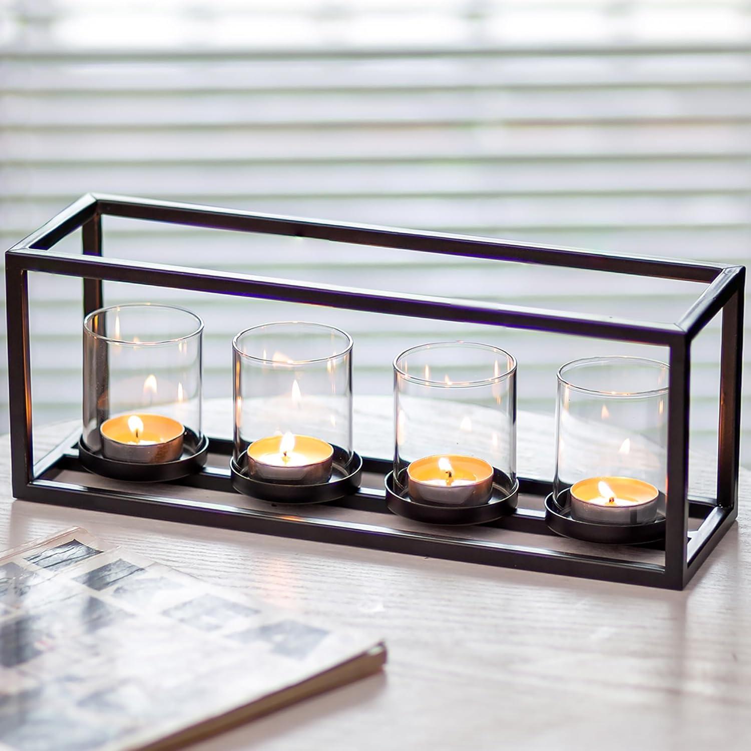 Teelichthalter Kerzenhalter Metall, 4 Windlicht Kerzenständer für