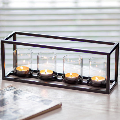 Teelichthalter Kerzenhalter Metall, 4 Windlicht Kerzenständer für