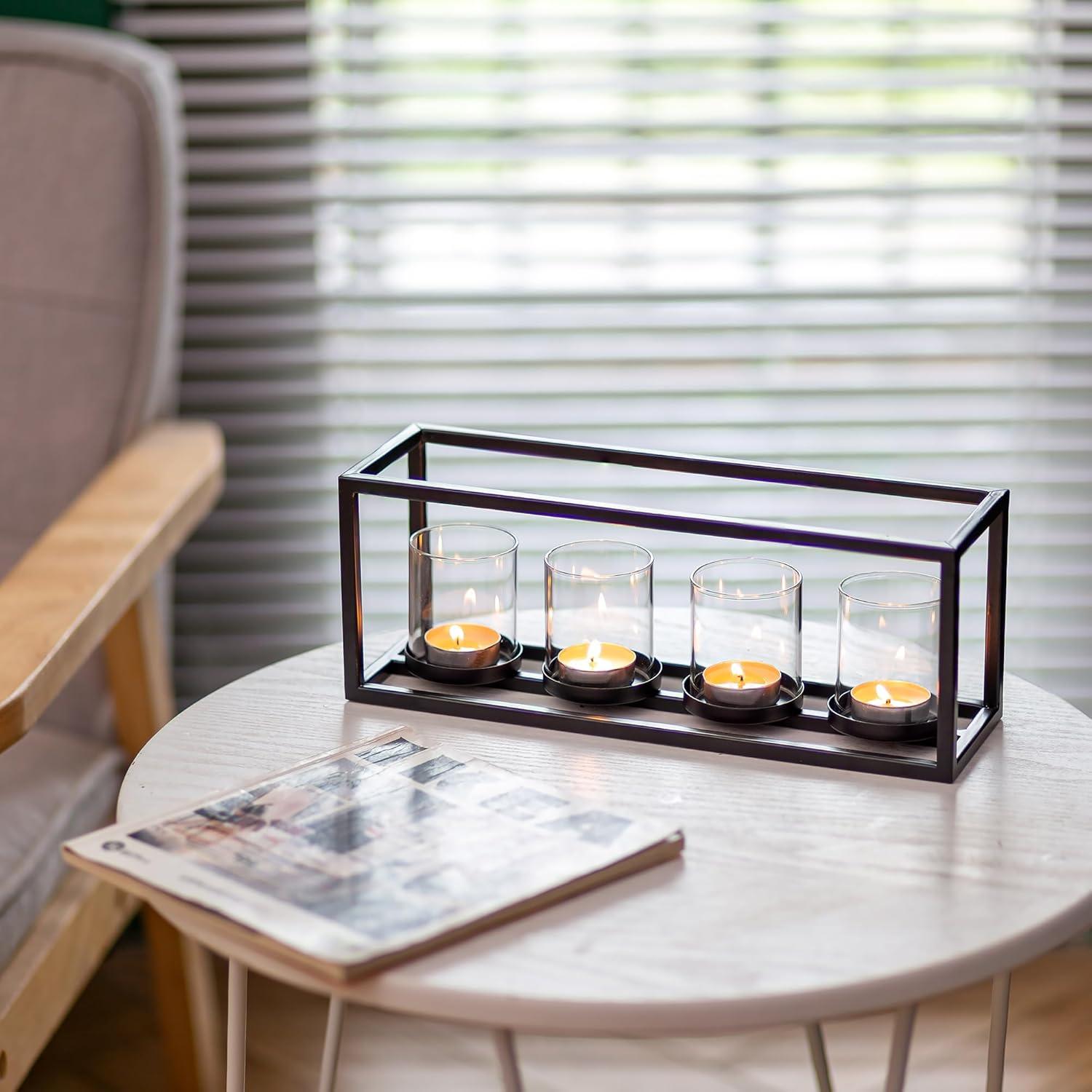 Teelichthalter Kerzenhalter Metall, 4 Windlicht Kerzenständer für