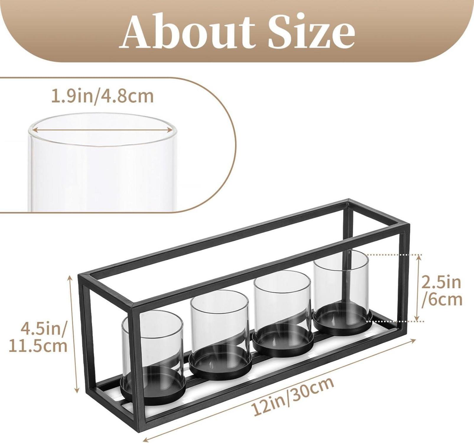 Teelichthalter Schwarz Metall 4 Windlicht Geometrisch - 30,5 cm