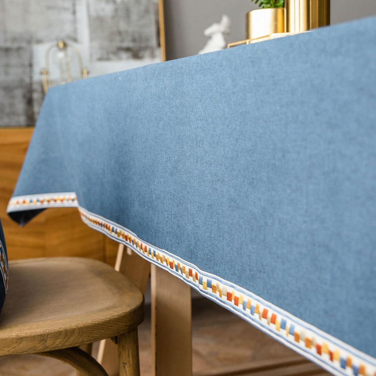 Vintage Boho Tischdecke Rechteckig Blau 130x240cm