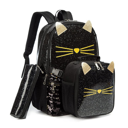 Mädchen Rolling Backpack Set mit Rädern & Lunchbox Katze