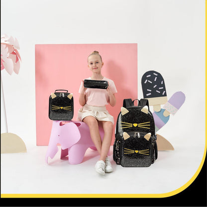 Mädchen Rolling Backpack Set mit Rädern & Lunchbox Katze