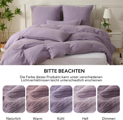 Doppelte Musselin Bettwäsche Baumwolle Set 200x200cm Hellviolett