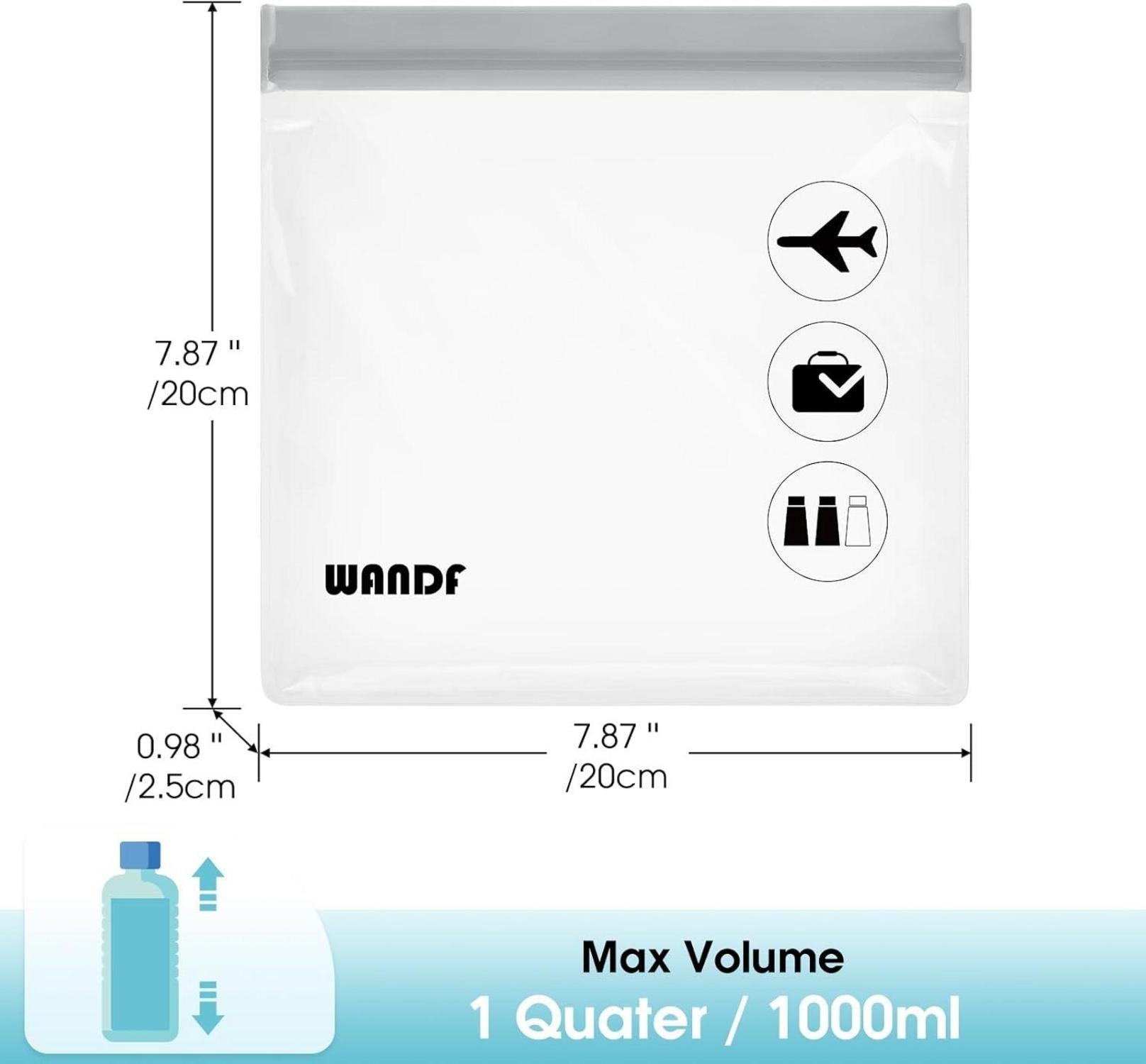 Transparenter Kulturbeutel 20x20cm (2 Stück) Grau - Reise Kosmetiktasche Flüssigkeiten Handgepäck