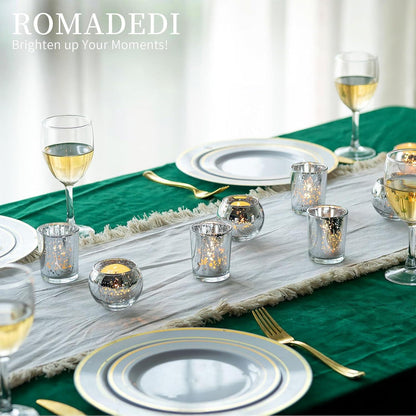 Romadedi Glas Kerzenständer Teelichthalter Silber 12er Set Votivkerzen Quecksilber