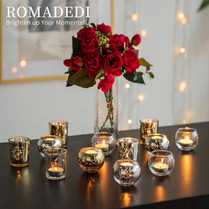 12er Set Silber Kerzenständer Glas Teelichthalter Votivkerzen für Hochzeit Deko