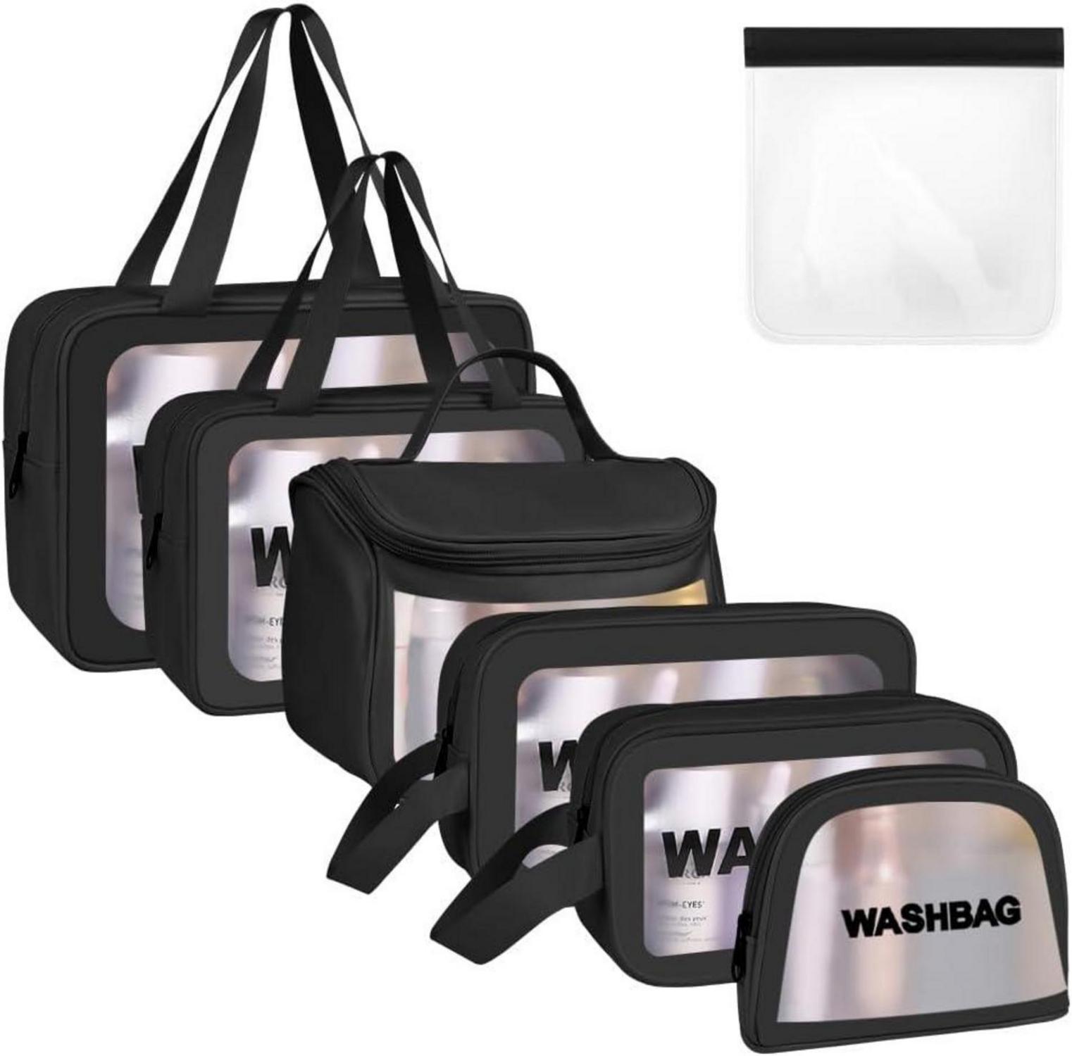 Transparente Kosmetiktasche 6er Set PVC Reise Kulturbeutel Schwarz