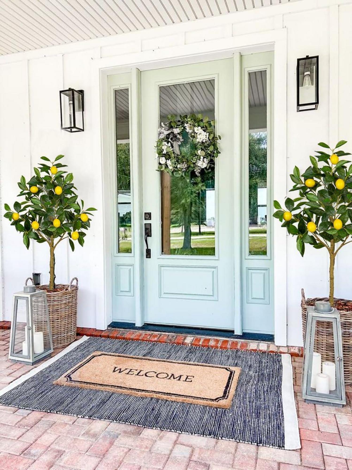 Kunstpflanze Zitronenbaum 90cm Groß Topf Künstlich Baum Innen Außen Modern