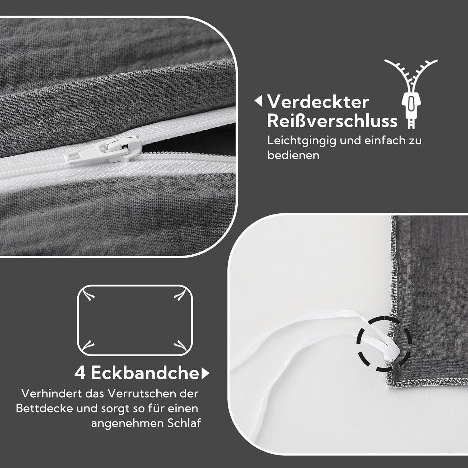 SOULFUL Doppelte Musselin Bettwäsche-Set 155x220 Baumwolle Dunkelgrau