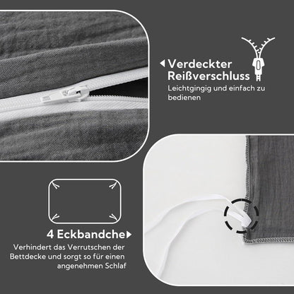 SOULFUL Doppelte Musselin Bettwäsche-Set 155x220 Baumwolle Dunkelgrau