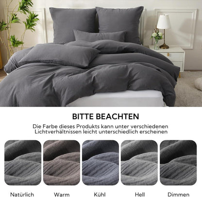 SOULFUL Doppelte Musselin Bettwäsche 155x220 Baumwolle Dunkelgrau 2tlg. Set mit
