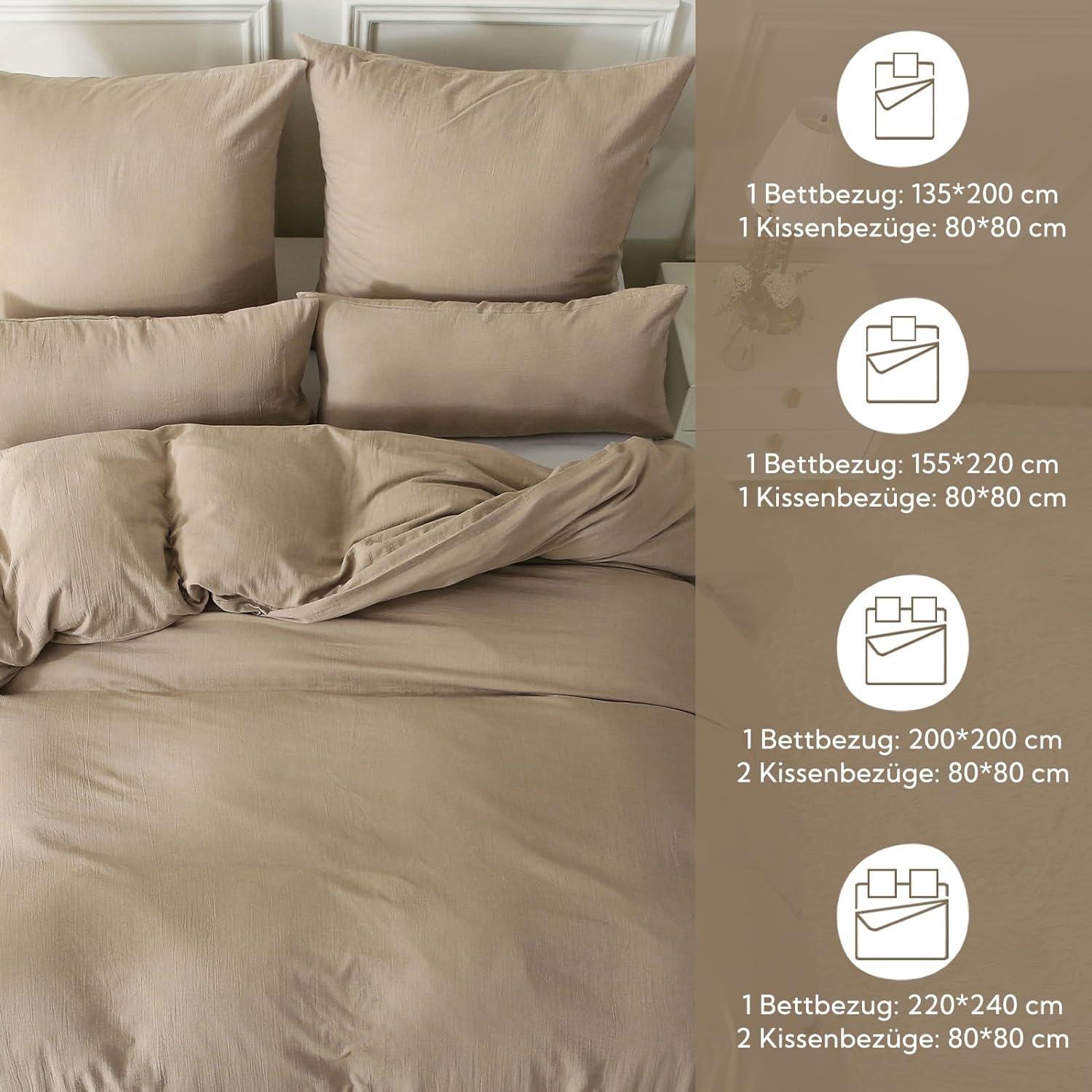 Doppelte Musselin Bettwäsche 135x200 Baumwolle Beige Reißverschluss