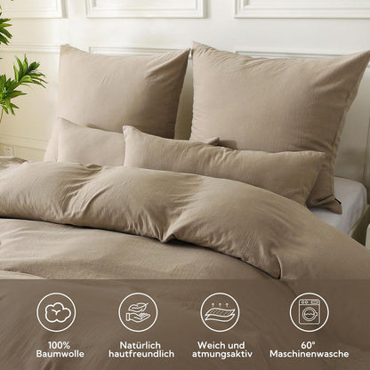 SOULFUL Doppelte Musselin Bettwäsche Set 155x220 Beige mit