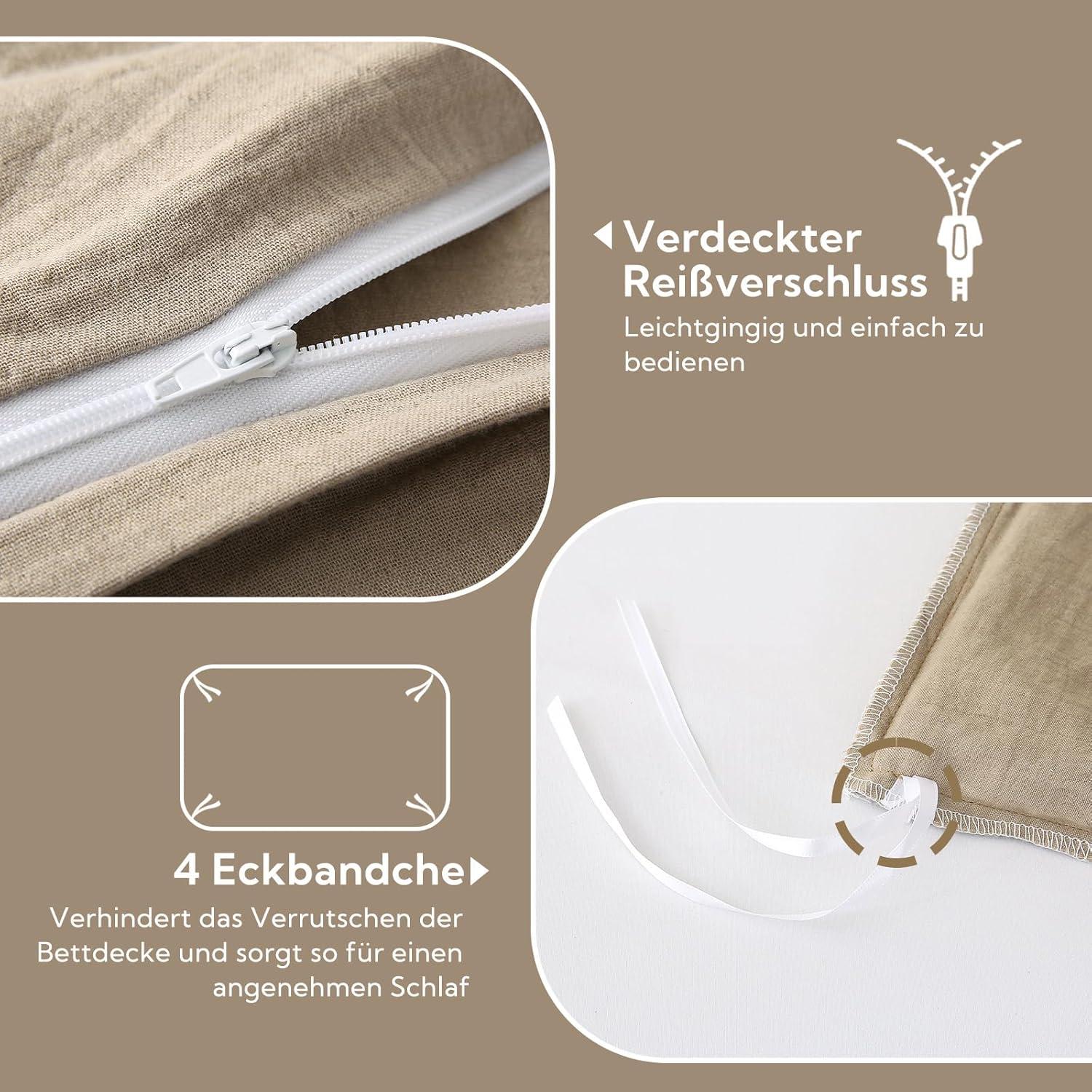 SOULFUL Doppelte Musselin Bettwäsche Baumwolle Beige 155x220 2tlg. 1x 80x80cm