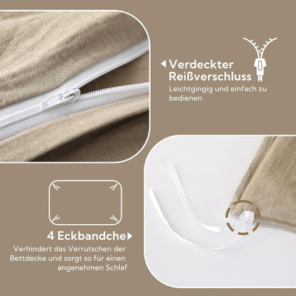 SOULFUL Doppelte Musselin Bettwäsche Baumwolle Beige 155x220 2tlg. 1x 80x80cm